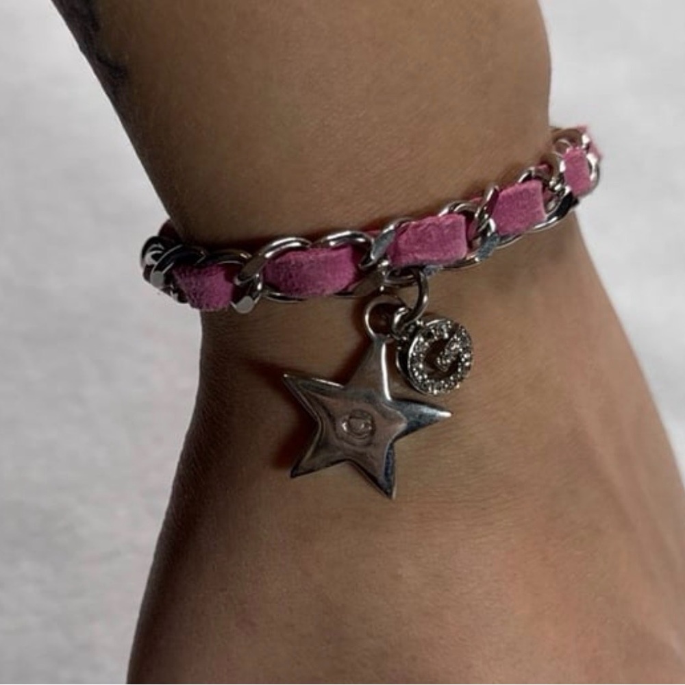 Guess Pink and Silver Star Charm Bracelet